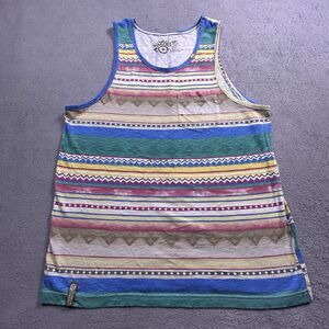 LRG Tank Top Mens M Aztec Geometric Striped Pocket